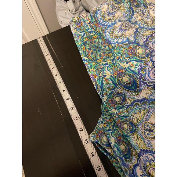 Chico's Pants Womens 3 US XL Blue Green Paisley Pull On Wide Leg Cropped Stretch - Picture 7 of 9